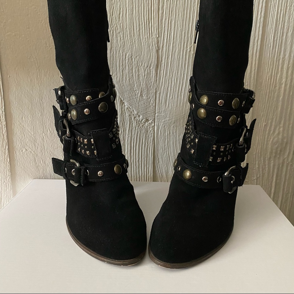 Steve Madden Black Studded Suede Rustik Boots with Chunky Block Heel Size 8.5M - Picture 11 of 16
